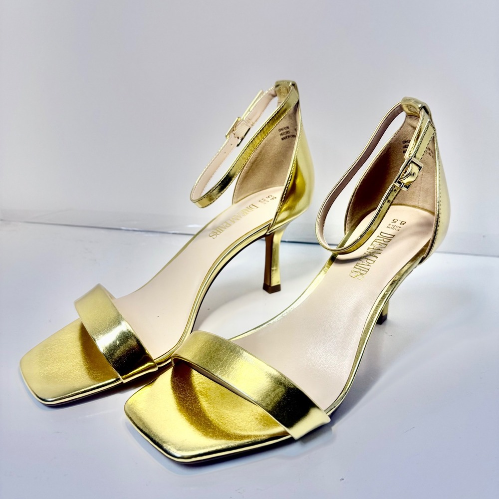 Dream Pairs Gold Metallic 3" Stiletto Sandals Square Toe Ankle Strap Heels 8.5